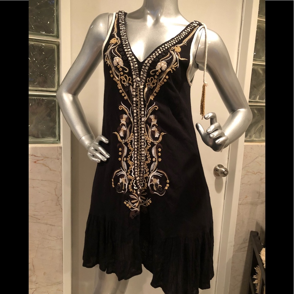 Free People embroidered dress in black with beading